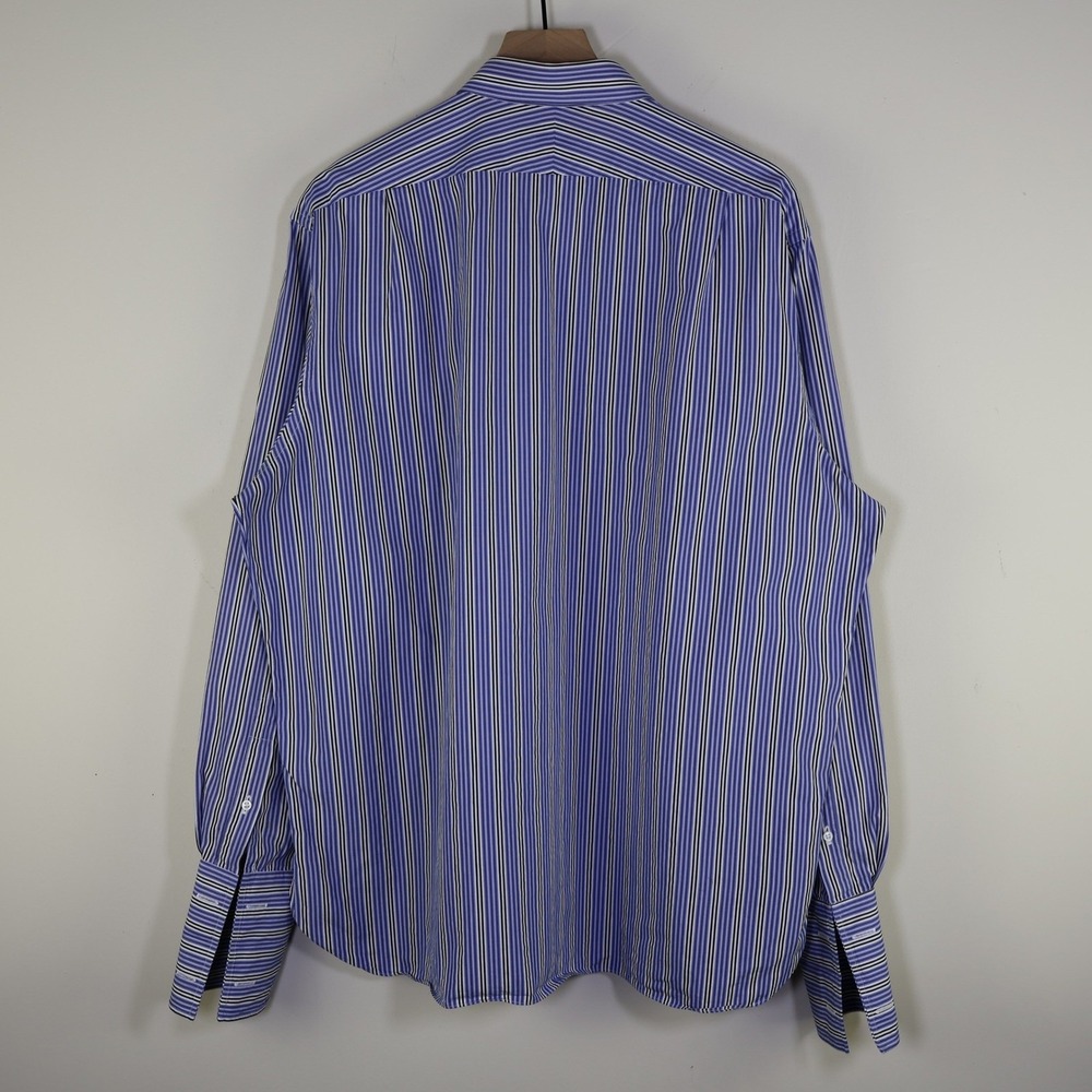 Ralph Lauren Purple Label Mens 17.5 Blue Striped Dress Shirt Italy French Cuff‎ - Picture 2 of 12